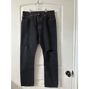 Levi's 501‎ Ripped Distressed Black Wash Denim Jeans Size 32